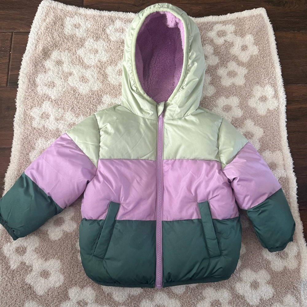 Swiss Tech Puffer Jacket Girls Size 18 Month Snow Cold Weather Striped Purple